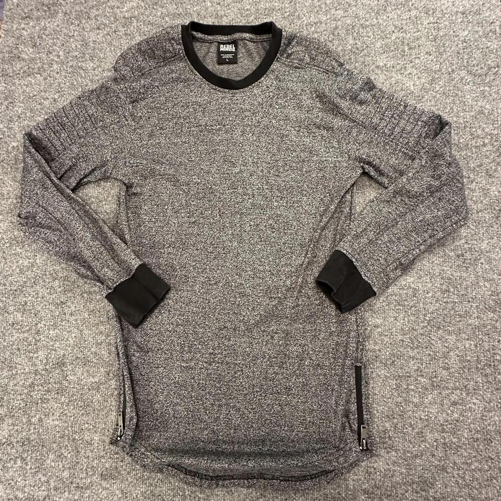 Rebel‎ Minds Mens Long Sleeve Moto Shirt Gray Side Zip Streetwear Large 301
